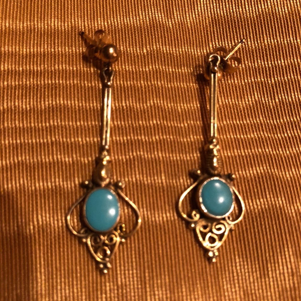 Turquoise stone and gold custom post earrings
